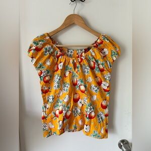 Hell Bunny Vintage Yellow Apples & Flowers Off The Shoulder Top